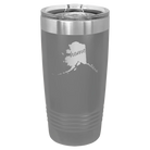 Laser etched dark gray 20 oz vacuum insulated tumbler with 'Alaska Home' design