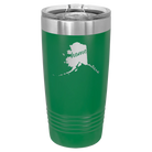 Laser etched green 20 oz vacuum insulated tumbler with 'Alaska Home' design