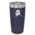 Laser etched navy 20 oz vacuum insulated tumbler with 'Alaska Home' design