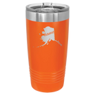 Laser etched orange 20 oz vacuum insulated tumbler with 'Alaska Home' design