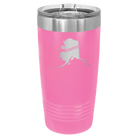 Laser etched pink 20 oz vacuum insulated tumbler with 'Alaska Home' design