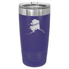 Laser etched purple 20 oz vacuum insulated tumbler with 'Alaska Home' design