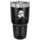 Laser etched black 30 oz vacuum insulated tumbler with 'Alaska Home' design