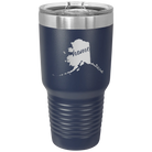 Laser etched navy 30 oz vacuum insulated tumbler with 'Alaska Home' design