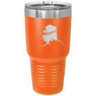 Laser etched orange 30 oz vacuum insulated tumbler with 'Alaska Home' design