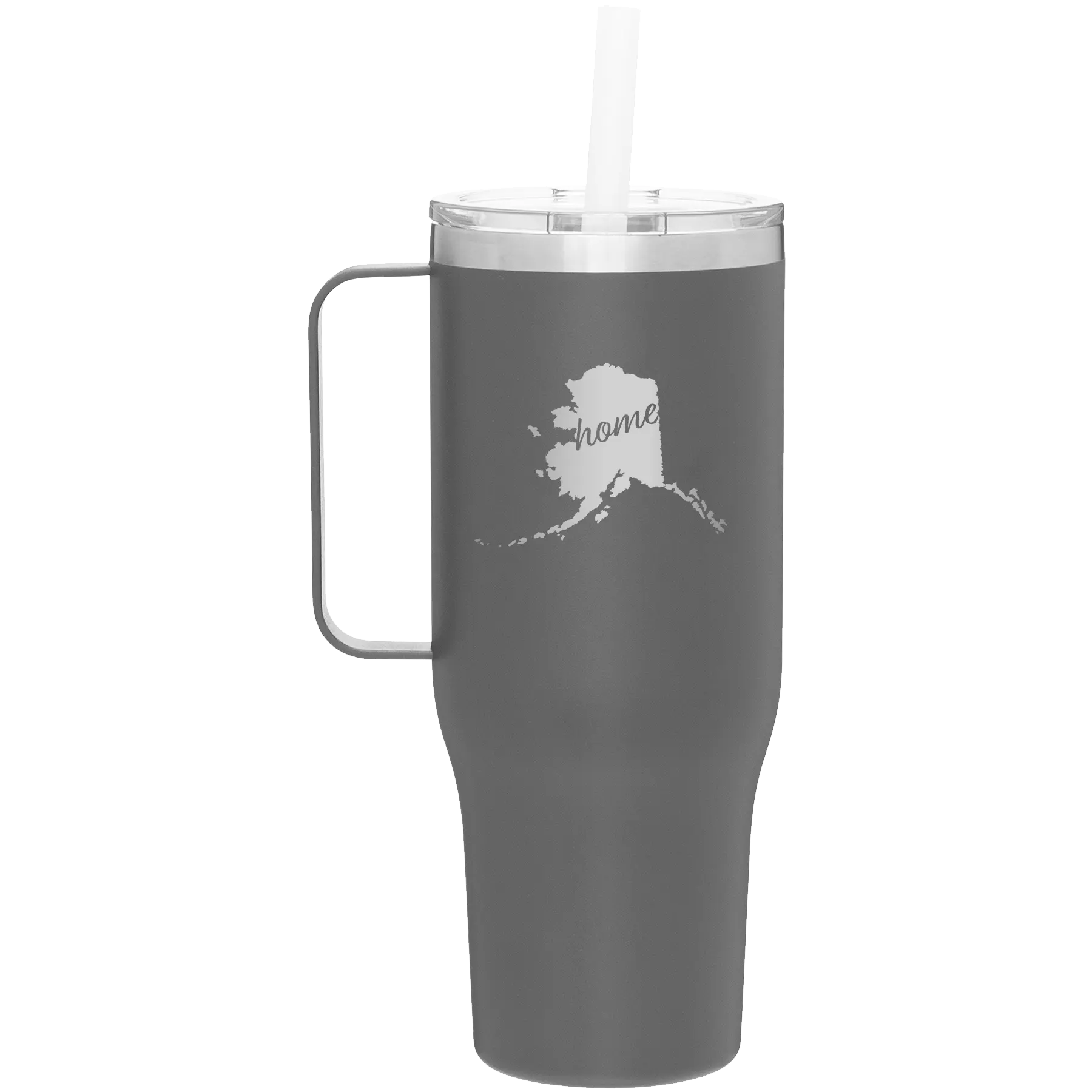 Laser etched slate 40 oz vacuum insulated tumbler mug with 'Alaska Home' design