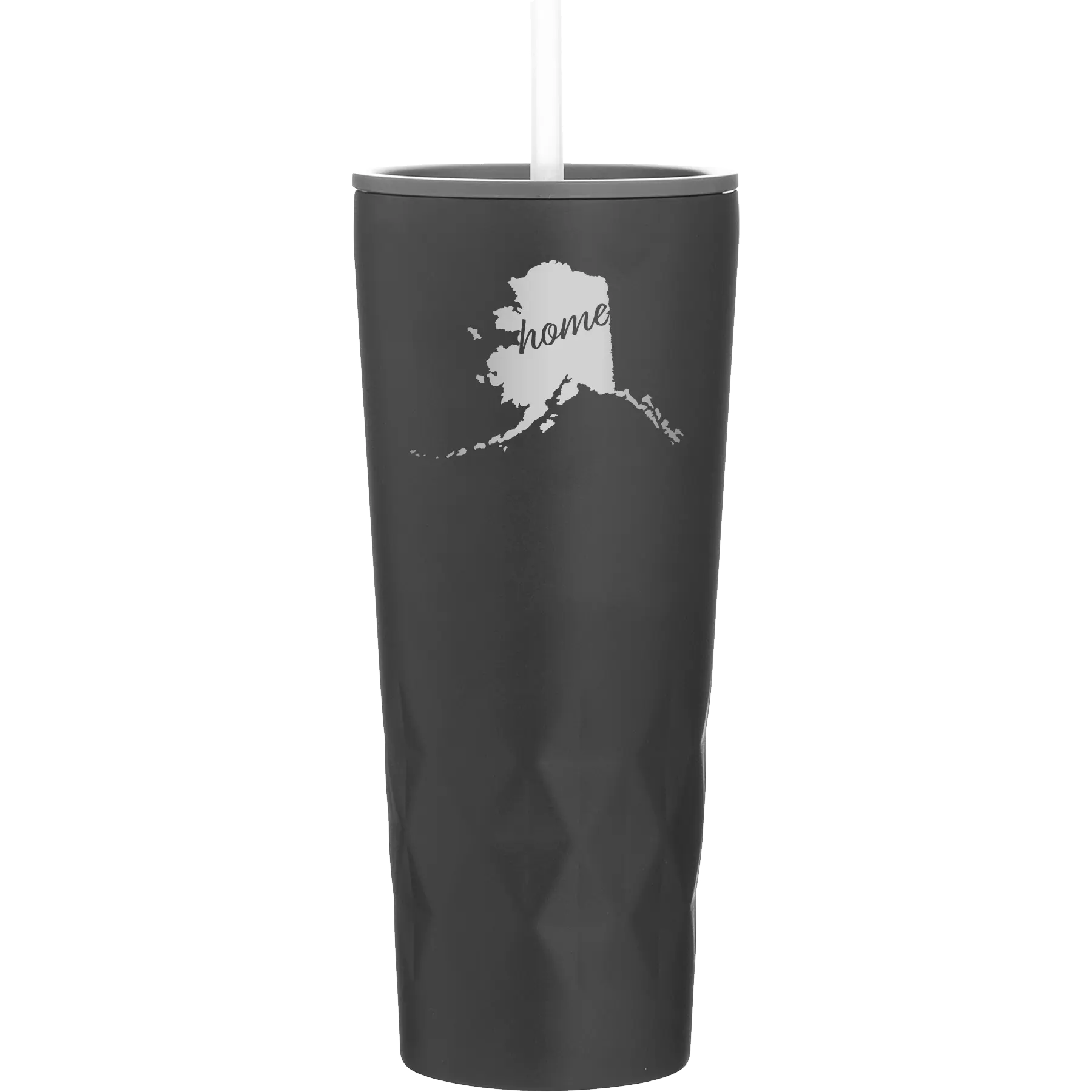 Laser etched black 20 oz vacuum insulated tumbler with 'Alaska Home' design