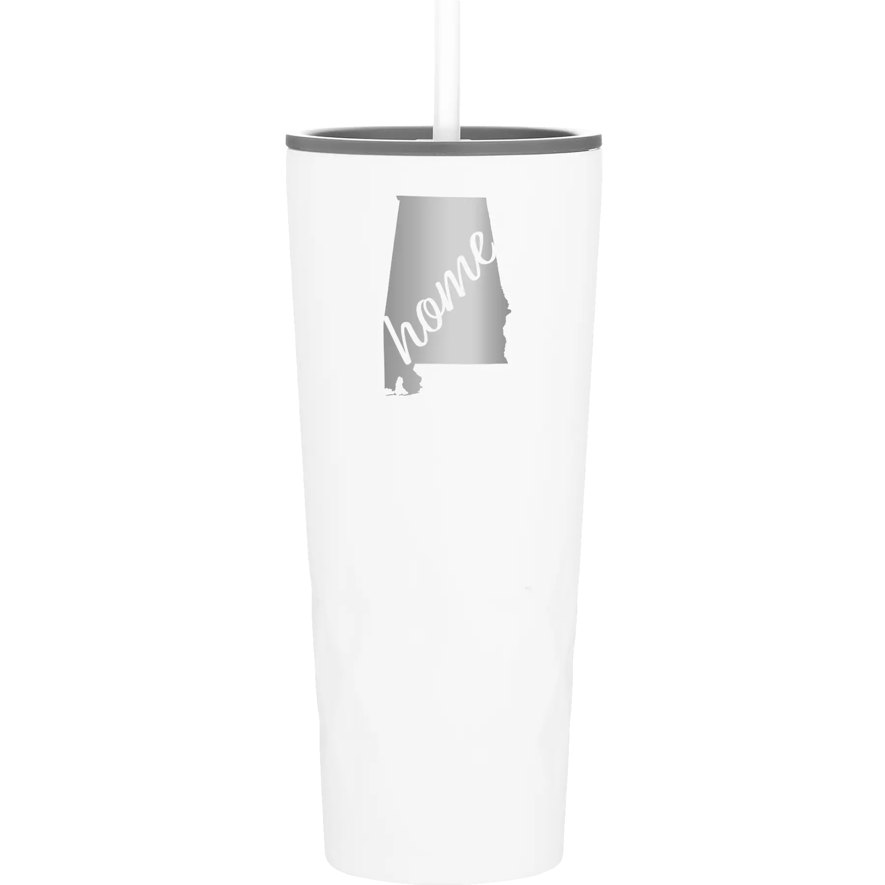 Laser etched white 20 oz vacuum insulated tumbler with 'Alabama Home' design