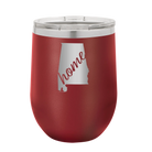 Laser etched maroon 12 oz vacuum insulated wine cup with 'Alabama Home' design