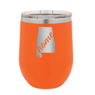 Laser etched orange 12 oz vacuum insulated wine cup with 'Alabama Home' design