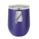 Laser etched purple 12 oz vacuum insulated wine cup with 'Alabama Home' design