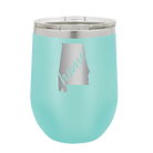 Laser etched teal 12 oz vacuum insulated wine cup with 'Alabama Home' design