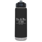 Personalized black 20 oz vacuum insulated water bottle with 'Mrs and Mrs' design