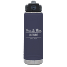 Personalized navy 20 oz vacuum insulated water bottle with 'Mrs and Mrs' design