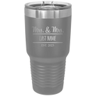 Personalized dark gray 30 oz vacuum insulated tumbler with 'Mrs and Mrs' design