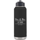 Personalized black 32 oz vacuum insulated water bottle with 'Mrs and Mrs' design