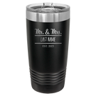 Personalized black 20 oz vacuum insulated tumbler with 'Mr and Mrs' design