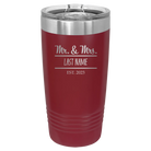 Personalized maroon 20 oz vacuum insulated tumbler with 'Mr and Mrs' design