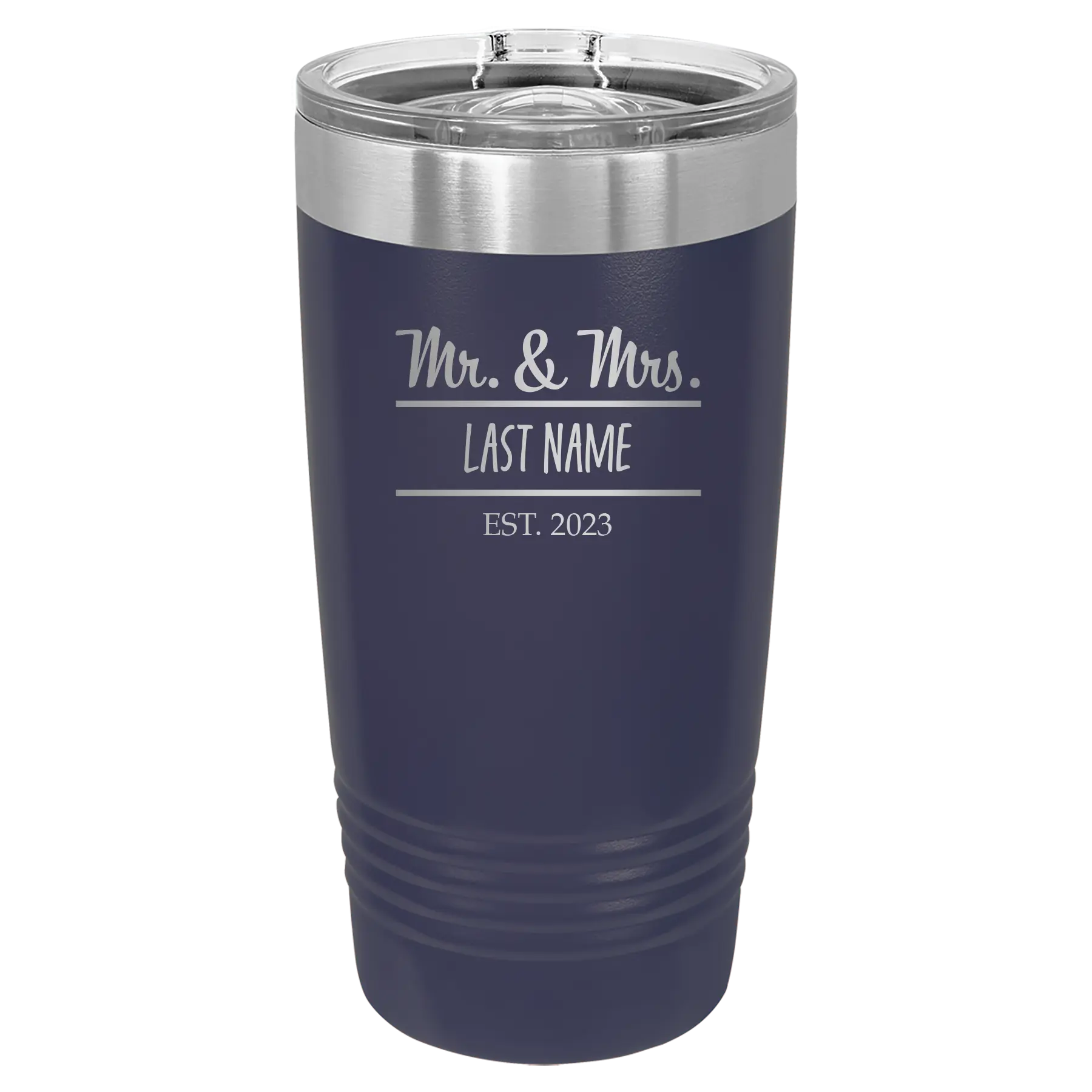 Personalized navy 20 oz vacuum insulated tumbler with 'Mr and Mrs' design