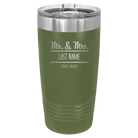 Personalized olive green 20 oz vacuum insulated tumbler with 'Mr and Mrs' design