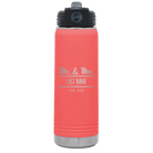 Personalized coral 20 oz vacuum insulated water bottle with 'Mr and Mrs' design