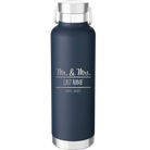 Personalized navy 24 oz vacuum insulated water bottle with 'Mr and Mrs' design