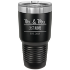 Personalized black 30 oz vacuum insulated tumbler with 'Mr and Mrs' design