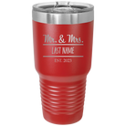 Personalized red 30 oz vacuum insulated tumbler with 'Mr and Mrs' design
