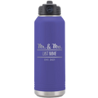 Personalized purple 32 oz vacuum insulated water bottle with 'Mr and Mrs' design