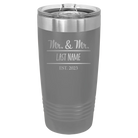 Personalized dark gray 20 oz vacuum insulated tumbler with 'Mr and Mr' design