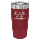 Personalized maroon 20 oz vacuum insulated tumbler with 'Mr and Mr' design
