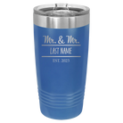 Personalized royal blue 20 oz vacuum insulated tumbler with 'Mr and Mr' design