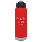 Personalized red 20 oz vacuum insulated water bottle with 'Mr and Mr' design