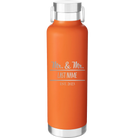 Personalized orange 24 oz vacuum insulated water bottle with 'Mr and Mr' design