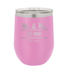 Personalized light purple 12 oz vacuum insulated wine cup with 'Mr and Mr' design