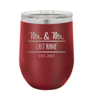 Personalized maroon 12 oz vacuum insulated wine cup with 'Mr and Mr' design