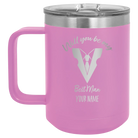 Personalized light purple 15 oz vacuum insulated coffee mug with 'Will You Be Best Man' design