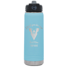 Personalized light blue 20 oz vacuum insulated water bottle with 'Will You Be Best Man' design