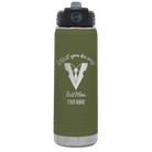 Personalized olive green 20 oz vacuum insulated water bottle with 'Will You Be Best Man' design