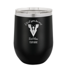 Personalized black 12 oz vacuum insulated wine cup with 'Will You Be Best Man' design