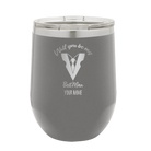 Personalized dark gray 12 oz vacuum insulated wine cup with 'Will You Be Best Man' design