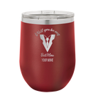 Personalized maroon 12 oz vacuum insulated wine cup with 'Will You Be Best Man' design