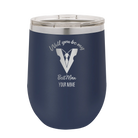 Personalized navy 12 oz vacuum insulated wine cup with 'Will You Be Best Man' design