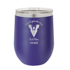 Personalized purple 12 oz vacuum insulated wine cup with 'Will You Be Best Man' design