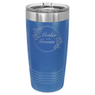 Laser etched royal blue 20 oz vacuum insulated tumbler with 'Mother of the Groom' design