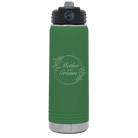 Laser etched green 20 oz vacuum insulated water bottle with 'Mother of the Groom' design
