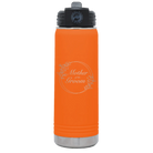 Laser etched orange 20 oz vacuum insulated water bottle with 'Mother of the Groom' design
