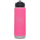 Laser etched pink 20 oz vacuum insulated water bottle with 'Mother of the Groom' design