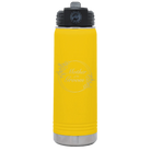 Laser etched yellow 20 oz vacuum insulated water bottle with 'Mother of the Groom' design