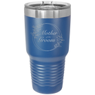Laser etched royal blue 30 oz vacuum insulated tumbler with 'Mother of the Groom' design